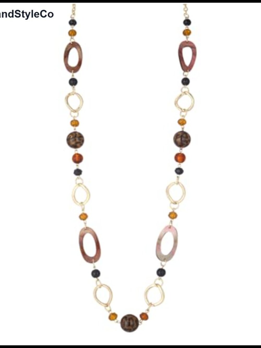Gold Plated Long Beaded Statement Necklace with Acrylic Resin Crystal Beads